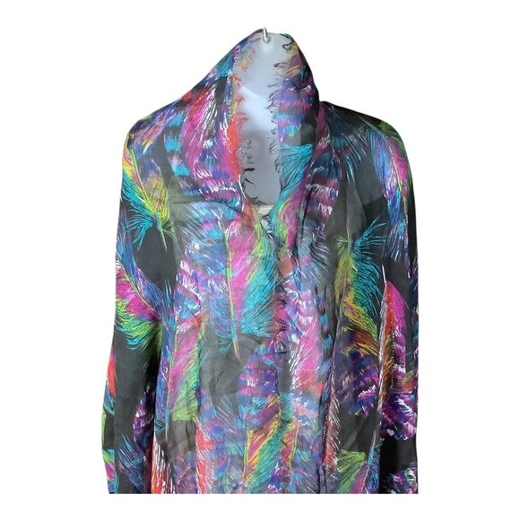 Bright Feather Print Womens Lightweight Scarf Multicolor 72"x30" Wrap Shawl - Picture 8 of 11